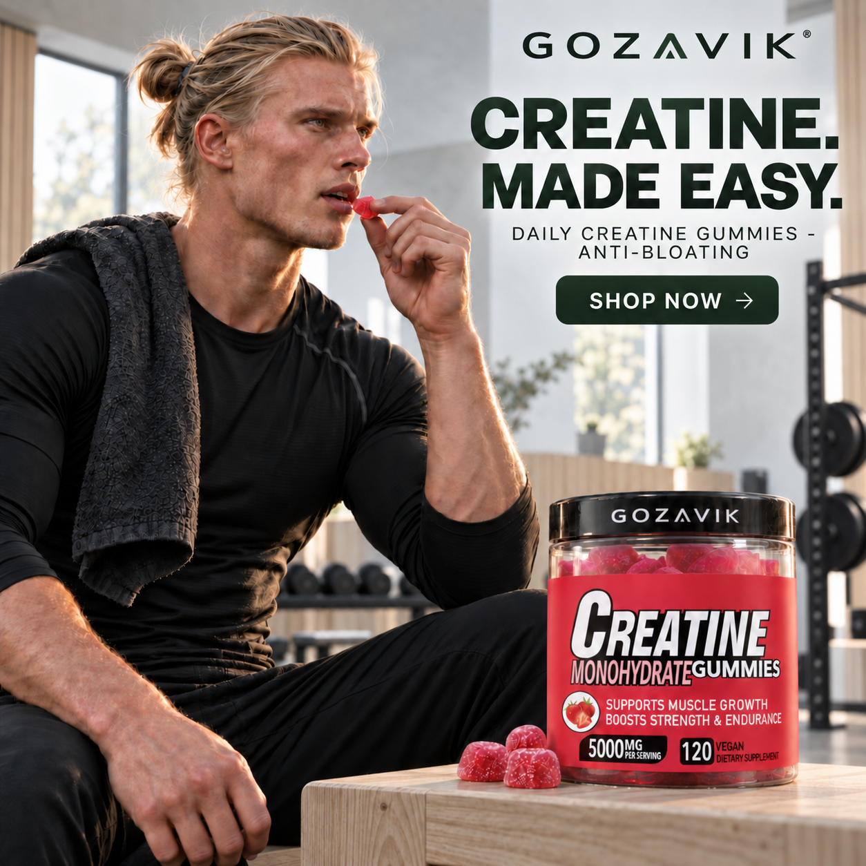GOZAVIK creatine gummies, Nordic gym campaign